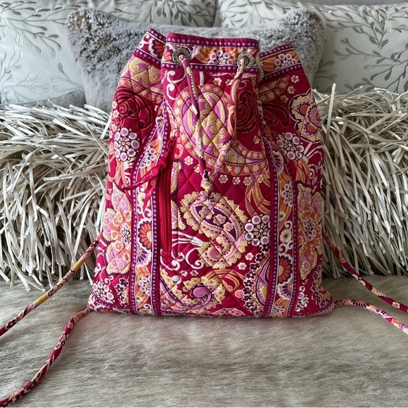 VERA BRADLEY Raspberry Fizz Drawstring Zipper Y2K Backpack Red Pink Orange 2008 - Picture 1 of 12